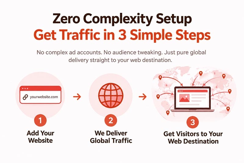Firefly_gpt-image_Zero Complexity Setup_Get Traffic in 3 Simple Steps_ _No complex ad accounts. No audi 63926